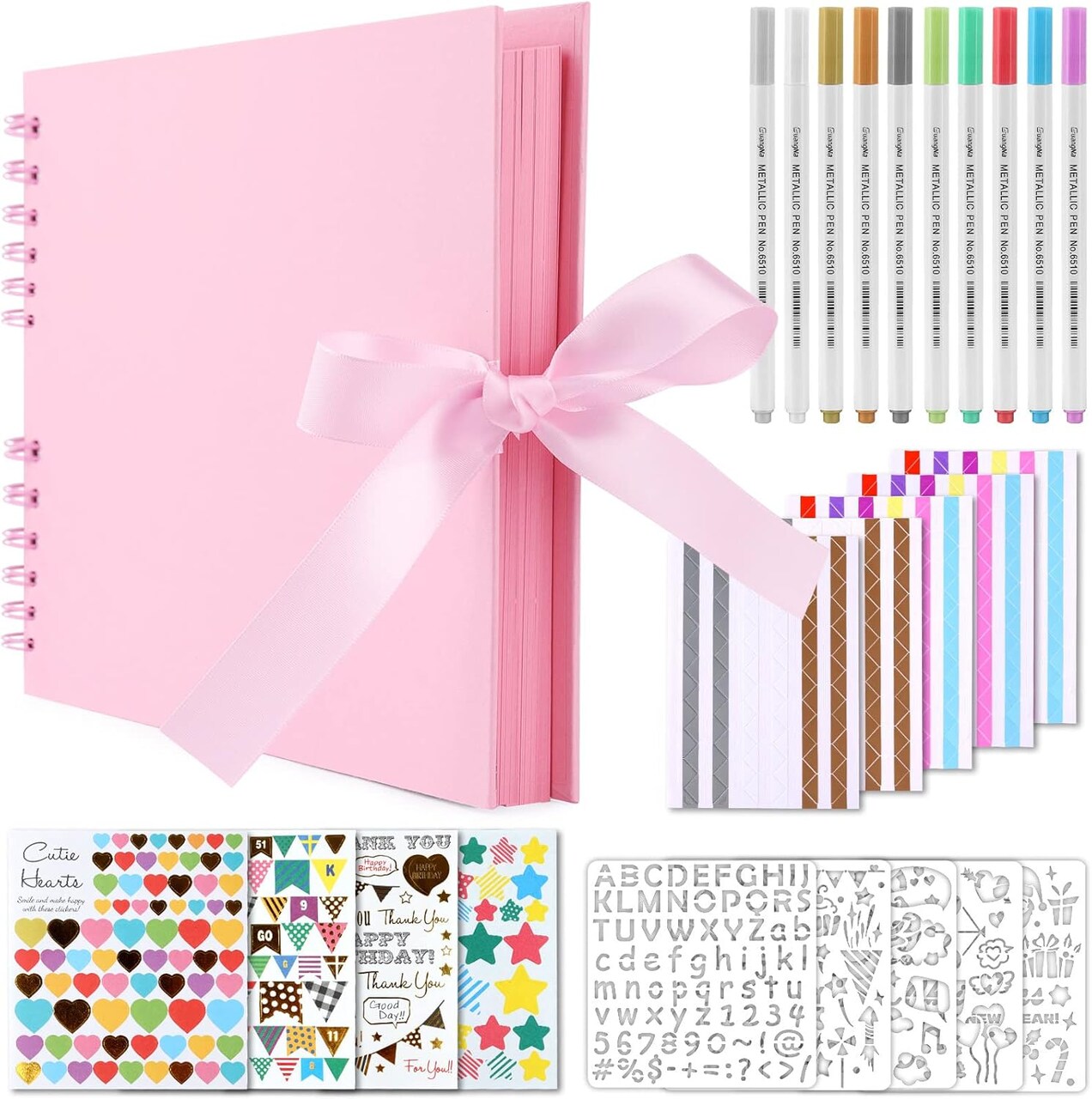 80-Page Scrapbook Album Kit with 10 Metallic Markers & Accessories - Pink (11.5*8.5 Inches)
